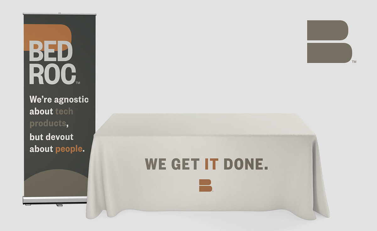Bed Roc mockup of table cloth and banner for trade show. Bed Roc mockup of table cloth and banner for trade show.