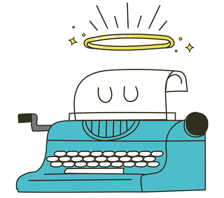 Illustration of a typewriter with a halo over its head.