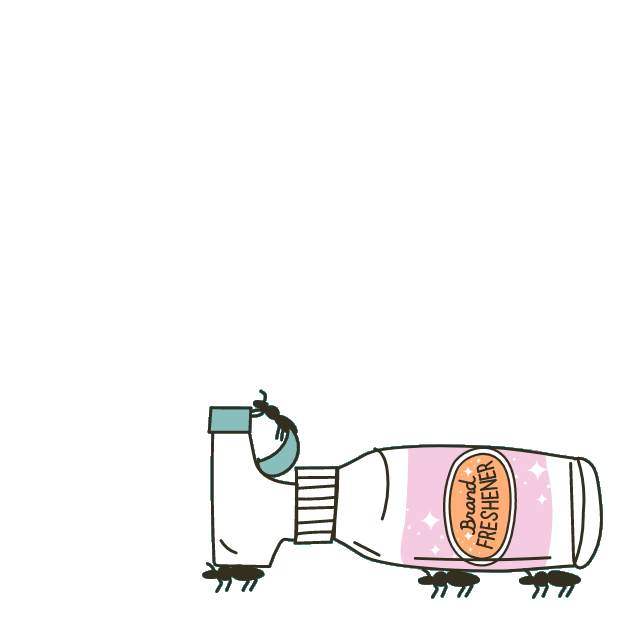 animation of ants collectively moving and spraying a bottle of brand freshner. Humor Branding Agency animation of ants collectively moving and spraying a bottle of brand freshener.