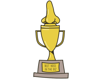 Graphic of an award with a golden nose on top. Graphic of an award with a golden nose on top.