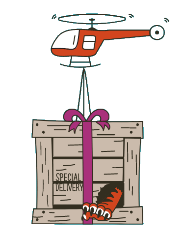 Animated illustration of a helicopter with crate. Animated illustration of a helicopter with crate saying special delivery.