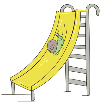 Illustration of a Snail going up a slide. Obedient Humor Branding & Marketing Agency - Illustration of a Snail going up a slide.